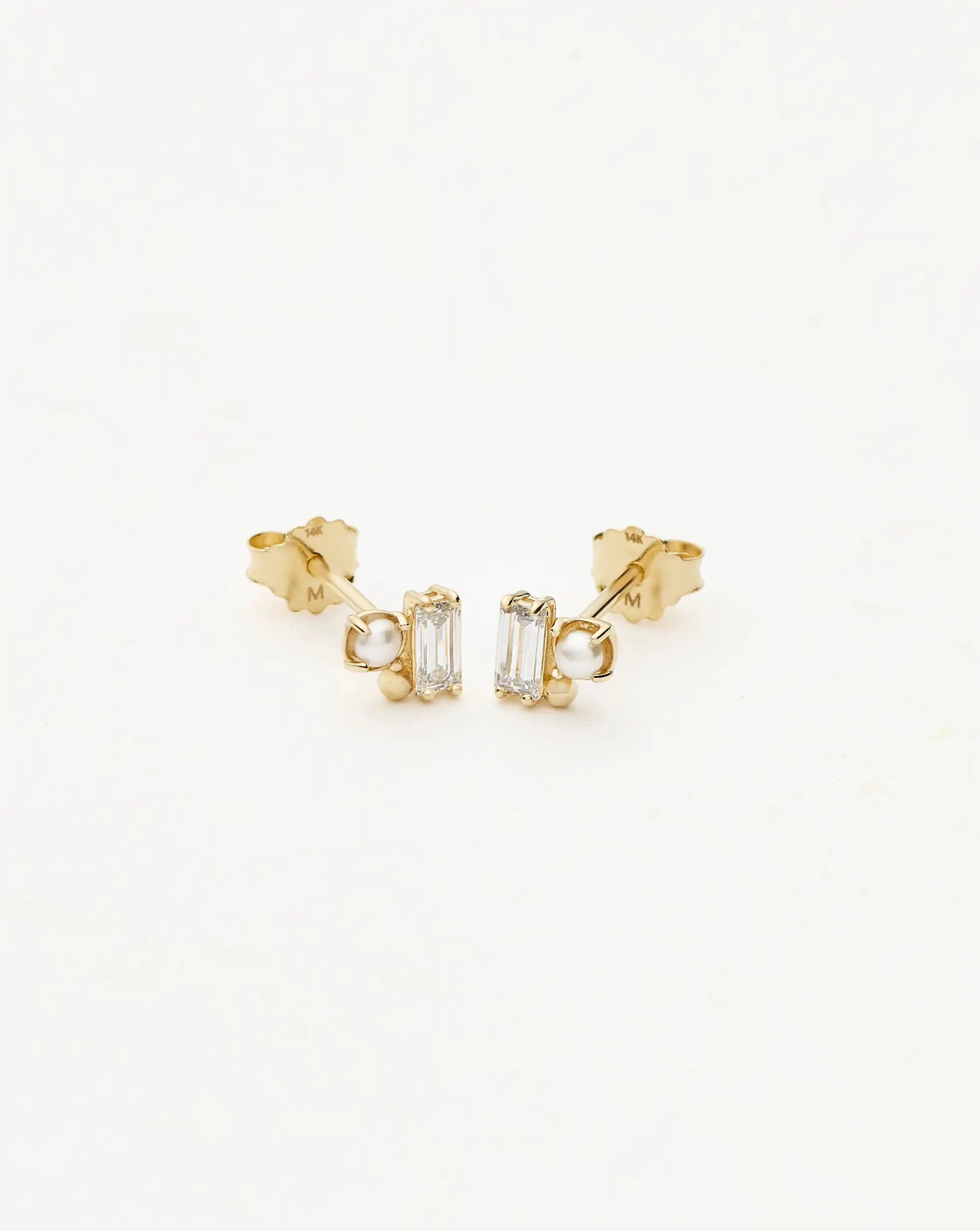 Solid Gold Diamond Pearl Stud Earrings | 14k Solid Gold/Pearl Earrings Missoma 