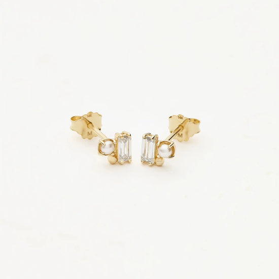 Solid Gold Diamond Pearl Stud Earrings | 14k Solid Gold/Pearl Earrings Missoma 