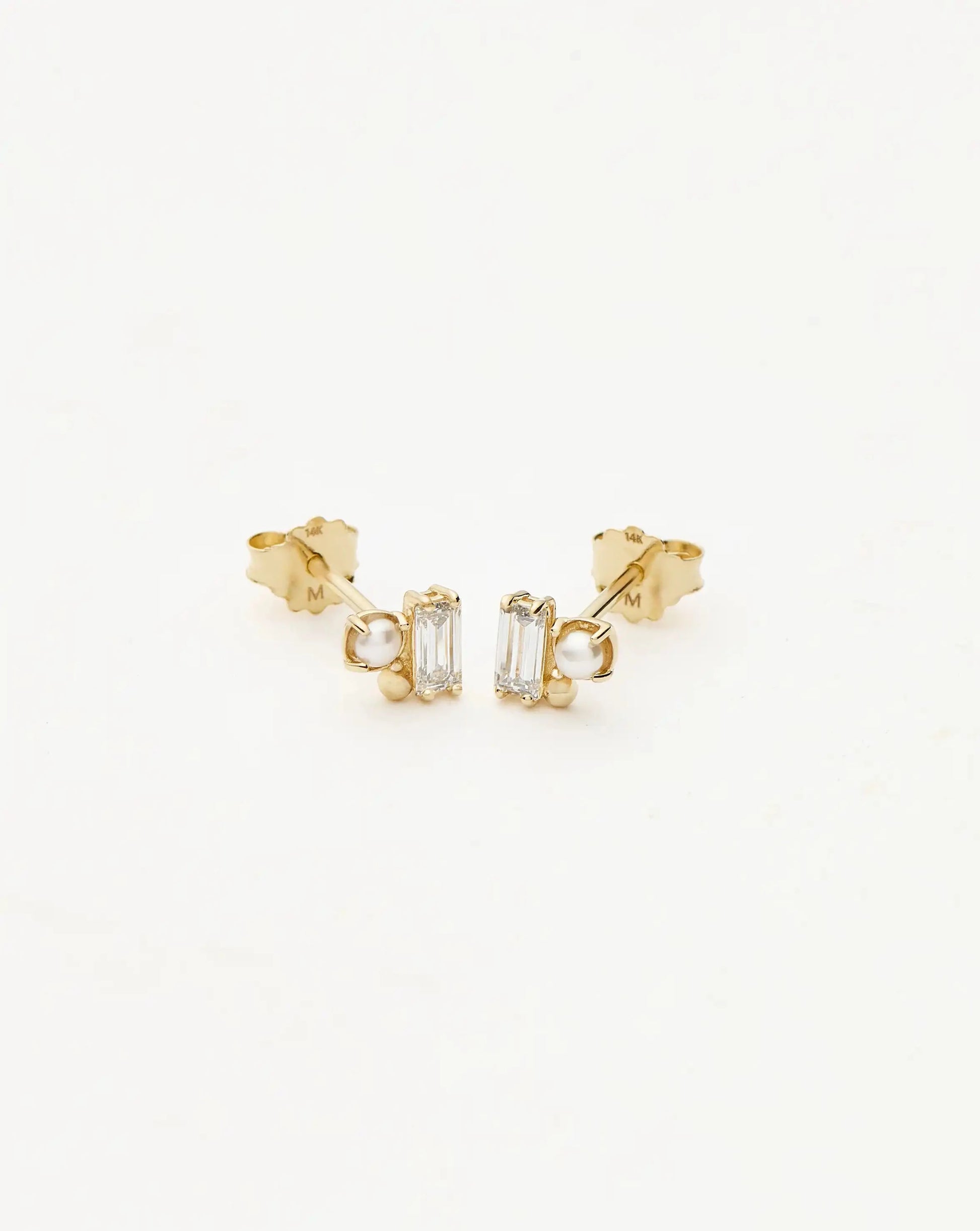 Solid Gold Diamond Pearl Stud Earrings | 14k Solid Gold/Pearl Earrings Missoma 