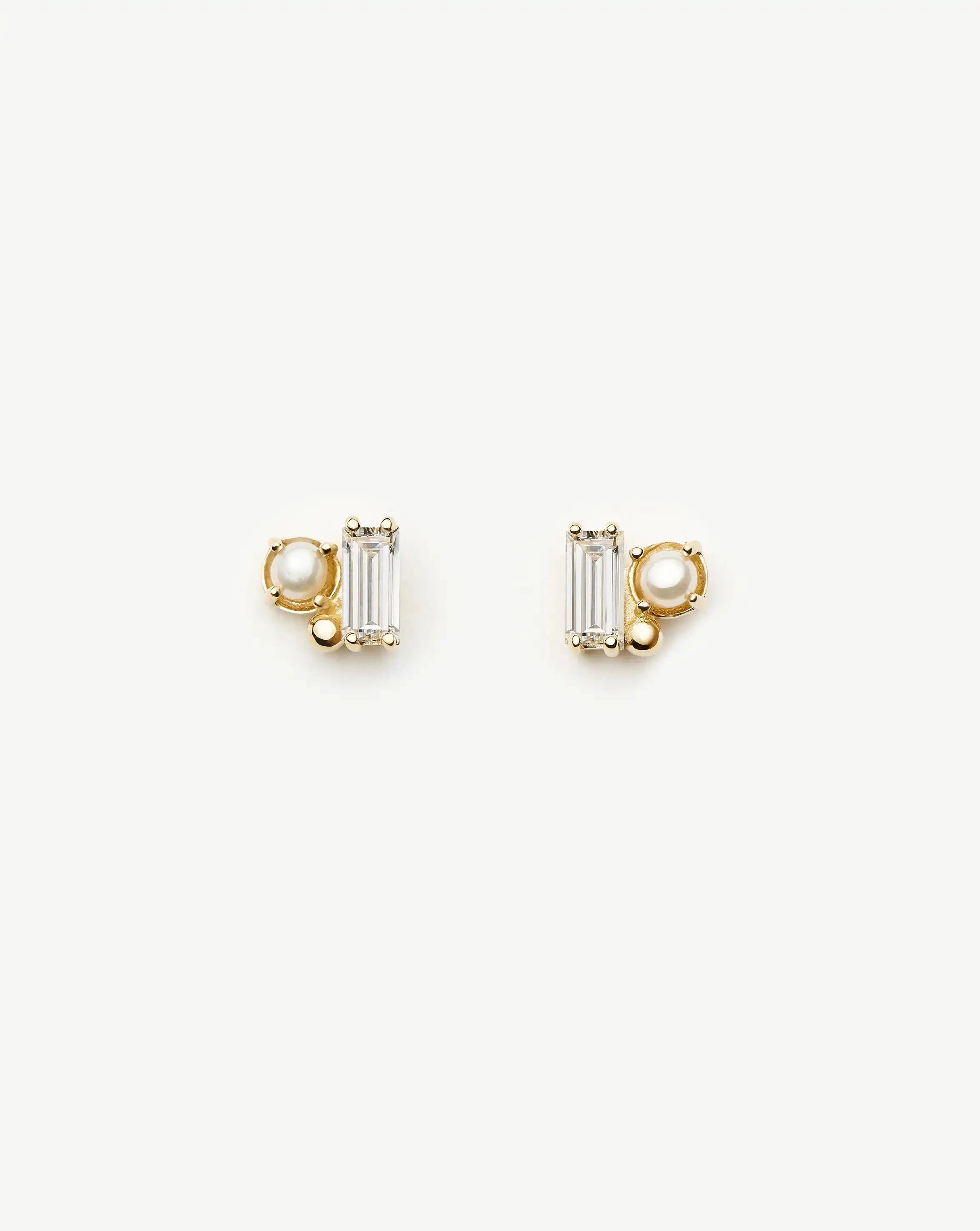 Solid Gold Diamond Pearl Stud Earrings | 14k Solid Gold/Pearl Earrings Missoma 