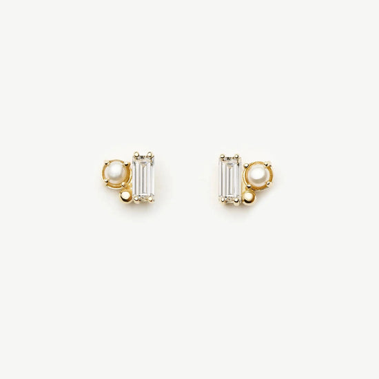 Solid Gold Diamond Pearl Stud Earrings | 14k Solid Gold/Pearl Earrings Missoma 