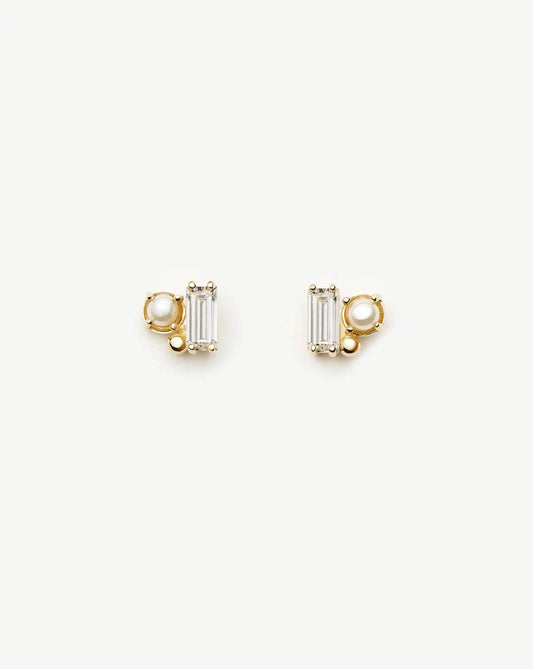 Solid Gold Diamond Pearl Stud Earrings | 14k Solid Gold/Pearl Earrings Missoma 