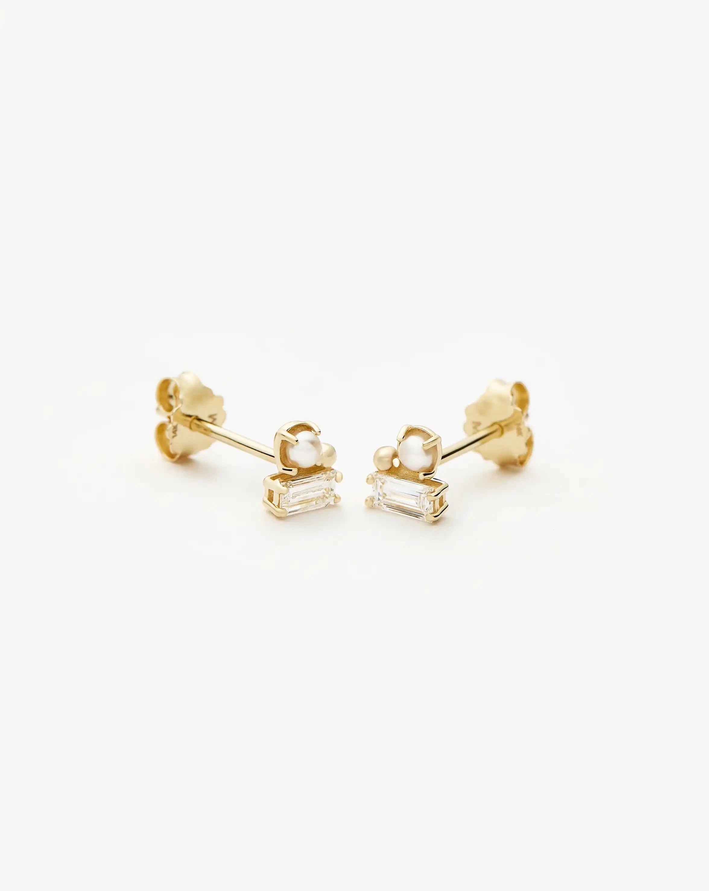 Solid Gold Diamond Pearl Stud Earrings | 14k Solid Gold/Pearl Earrings Missoma 