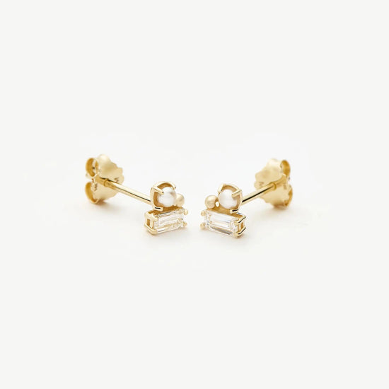 Solid Gold Diamond Pearl Stud Earrings | 14k Solid Gold/Pearl Earrings Missoma 