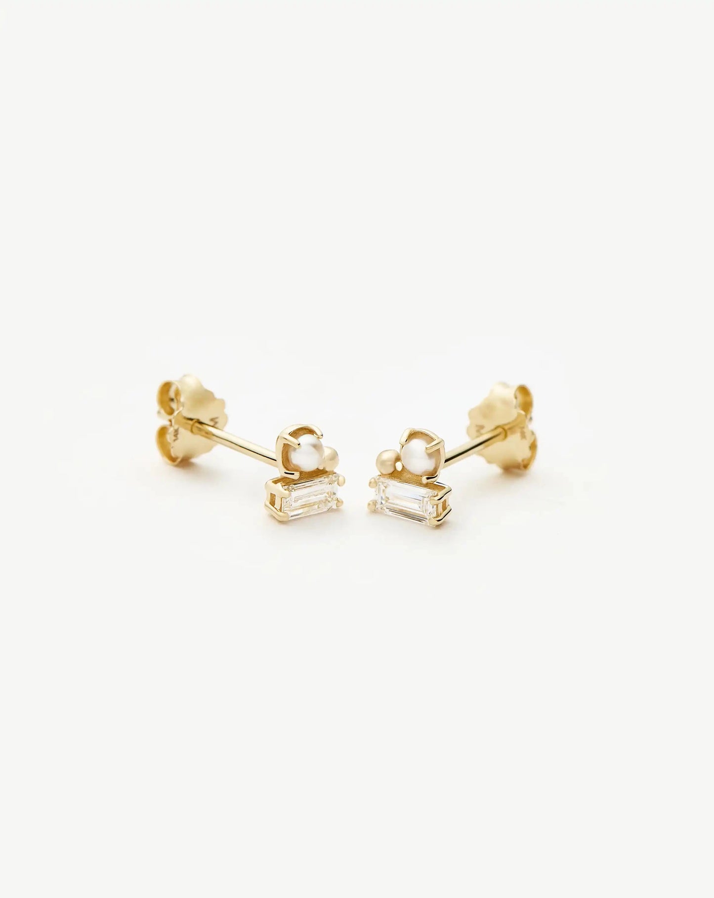 Solid Gold Diamond Pearl Stud Earrings | 14k Solid Gold/Pearl Earrings Missoma 