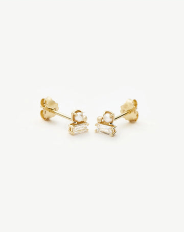 Solid Gold Diamond Pearl Stud Earrings | 14k Solid Gold/Pearl Earrings Missoma 