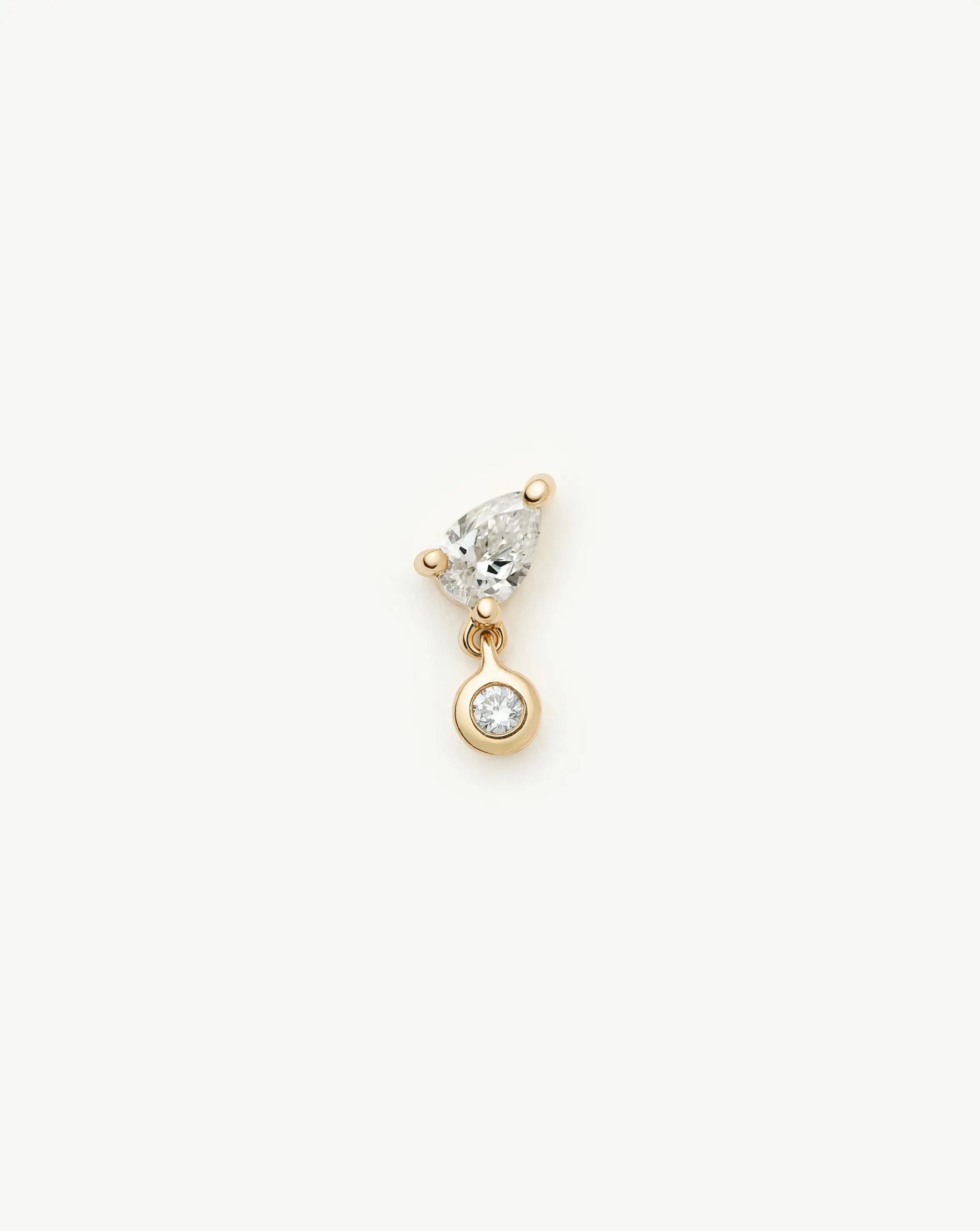 Solid Gold Pear Diamond Charm Flat Back Stud Earring | 9k Solid Gold Earrings Missoma 