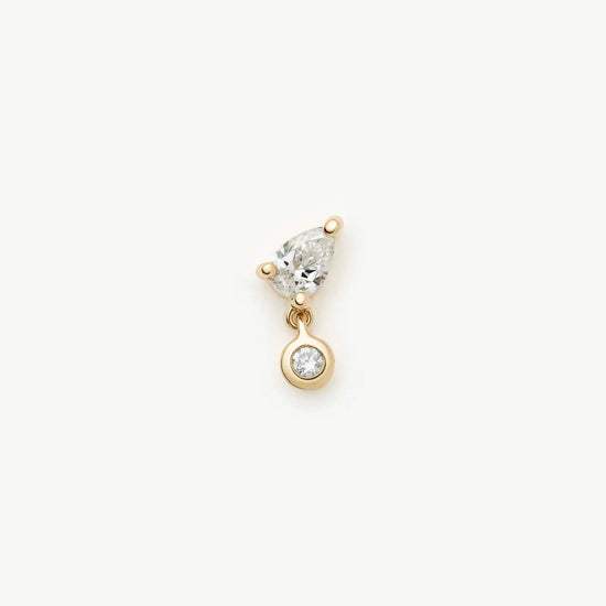 Solid Gold Pear Diamond Charm Flat Back Stud Earring | 9k Solid Gold Earrings Missoma 