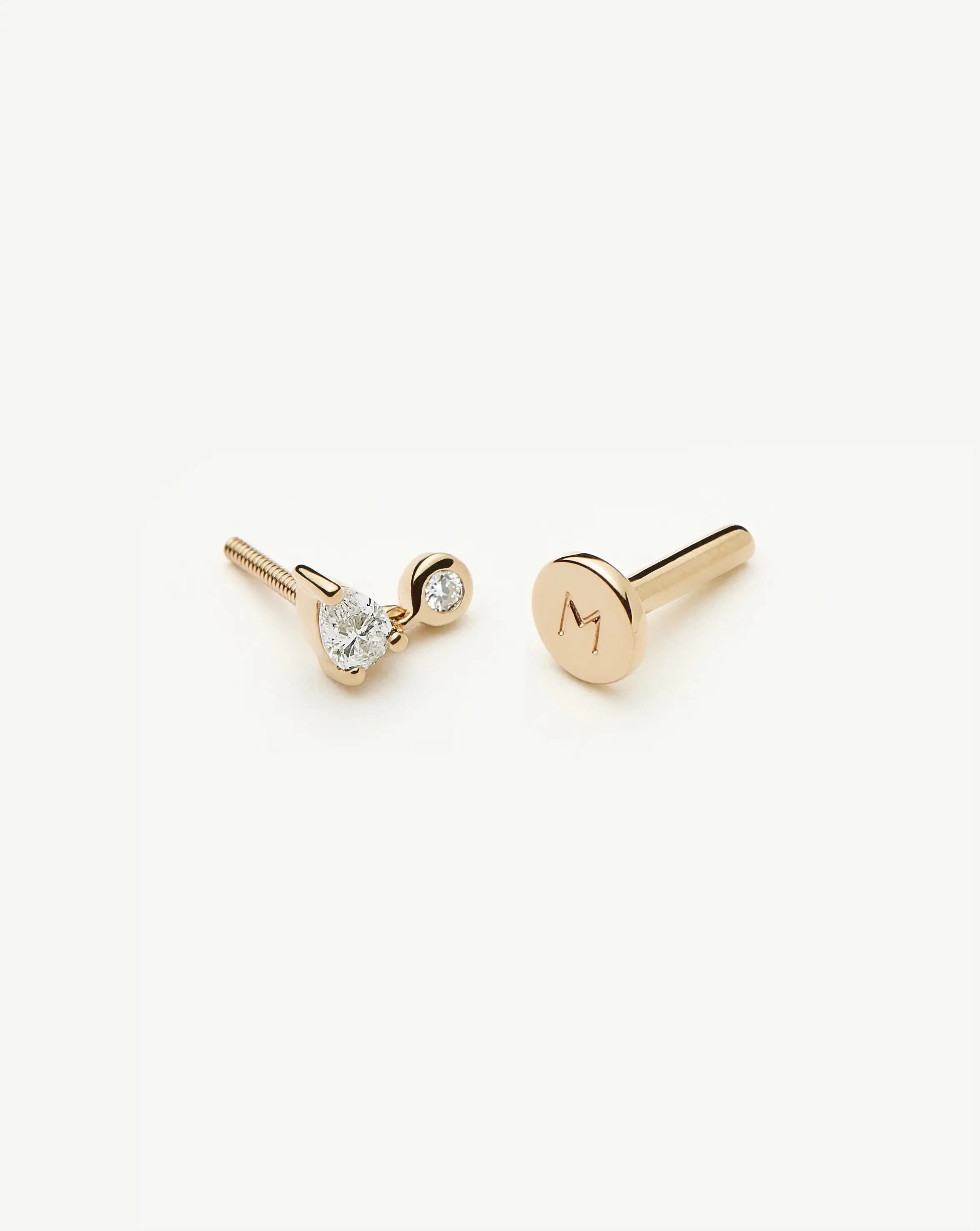 Solid Gold Pear Diamond Charm Flat Back Stud Earring | 9k Solid Gold Earrings Missoma 