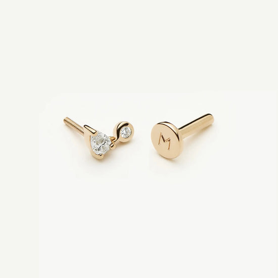 Solid Gold Pear Diamond Charm Flat Back Stud Earring | 9k Solid Gold Earrings Missoma 