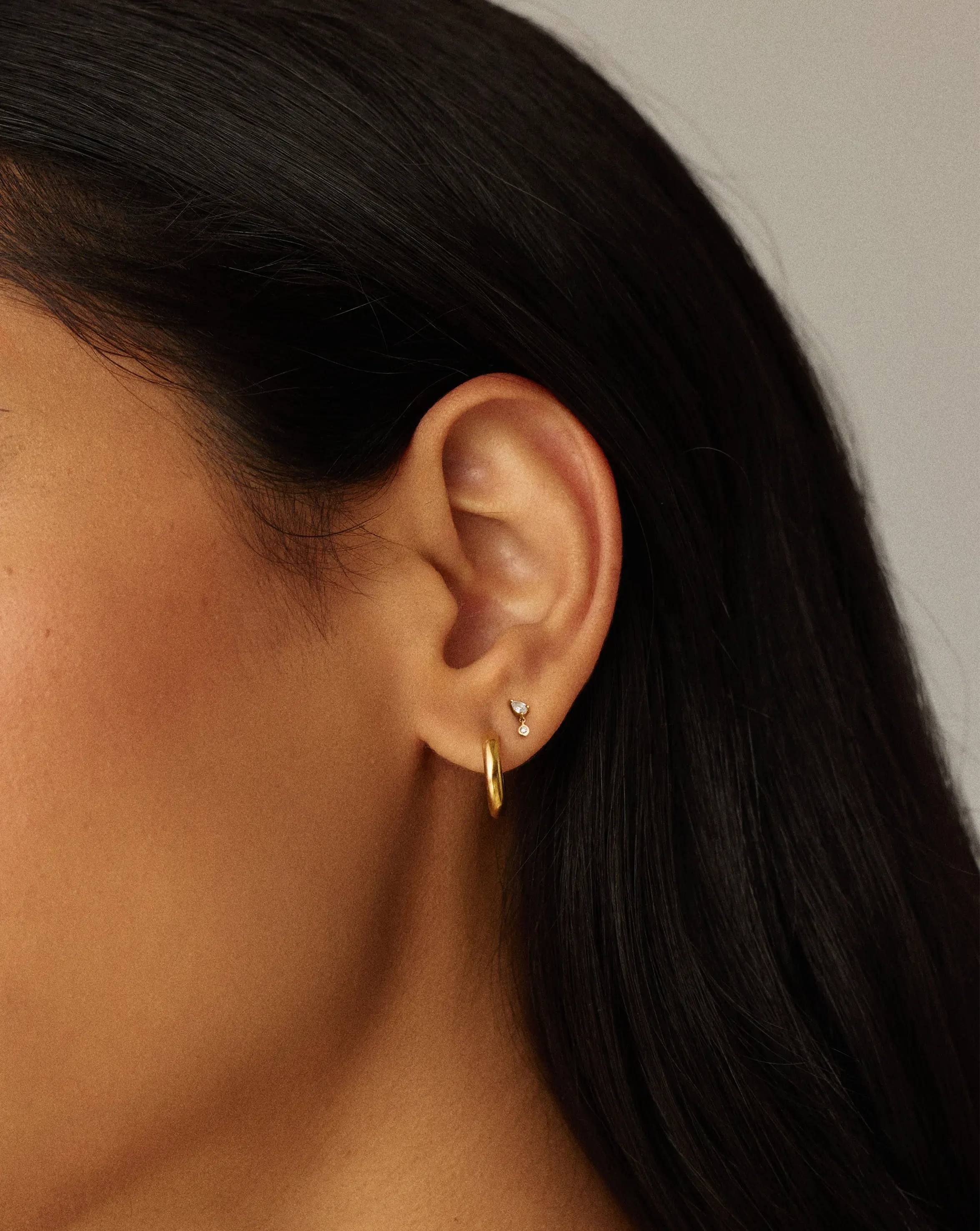 Solid Gold Pear Diamond Charm Flat Back Stud Earring | 9k Solid Gold Earrings Missoma 