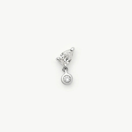 Solid Gold Pear Diamond Charm Flat Back Stud Earring | 9k Solid White Gold Earrings Missoma 