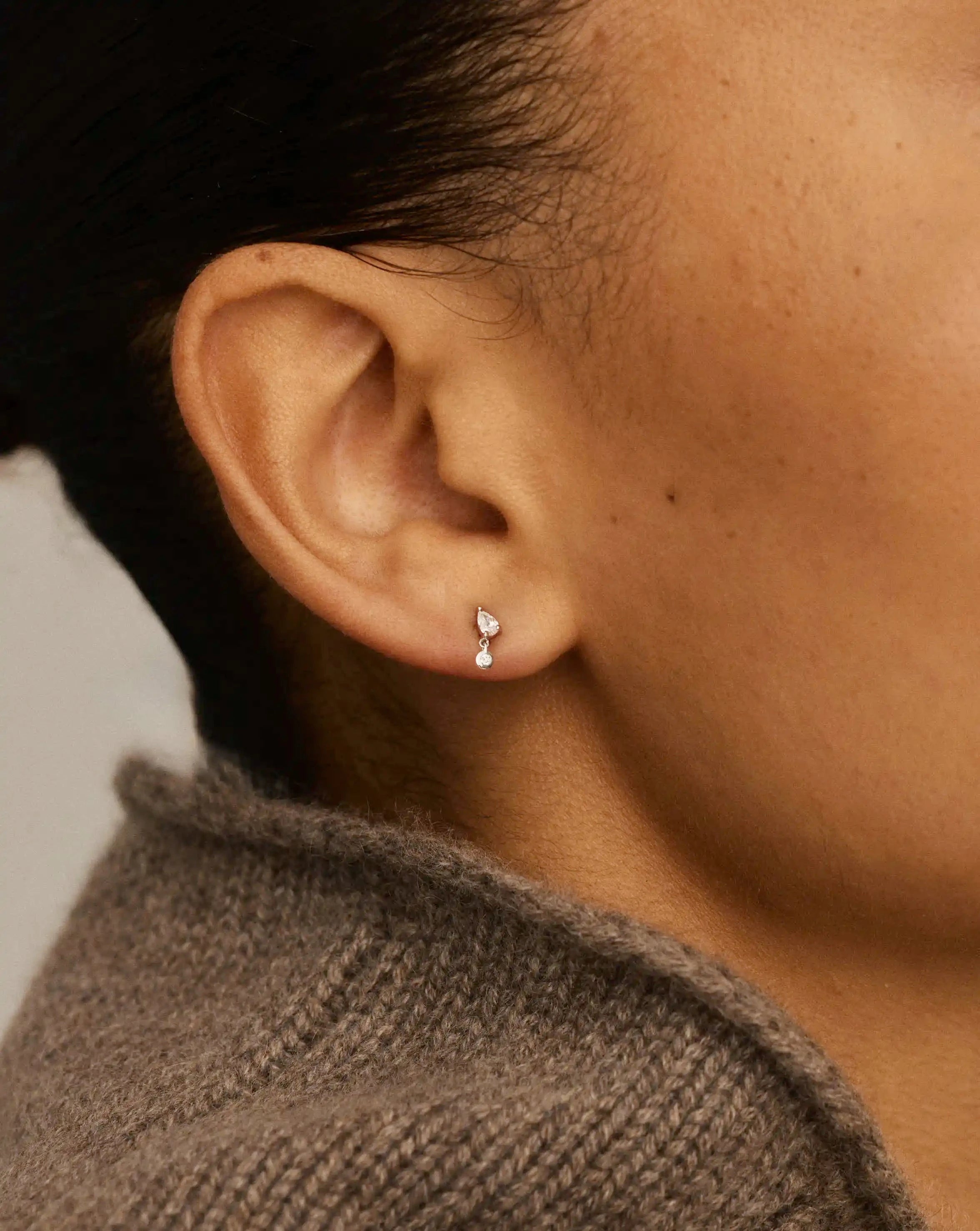 Solid Gold Pear Diamond Charm Flat Back Stud Earring | 9k Solid White Gold Earrings Missoma 