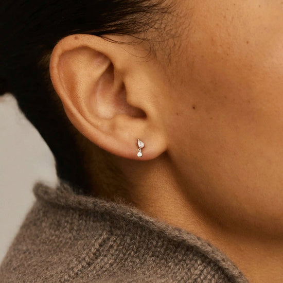 Solid Gold Pear Diamond Charm Flat Back Stud Earring | 9k Solid White Gold Earrings Missoma 