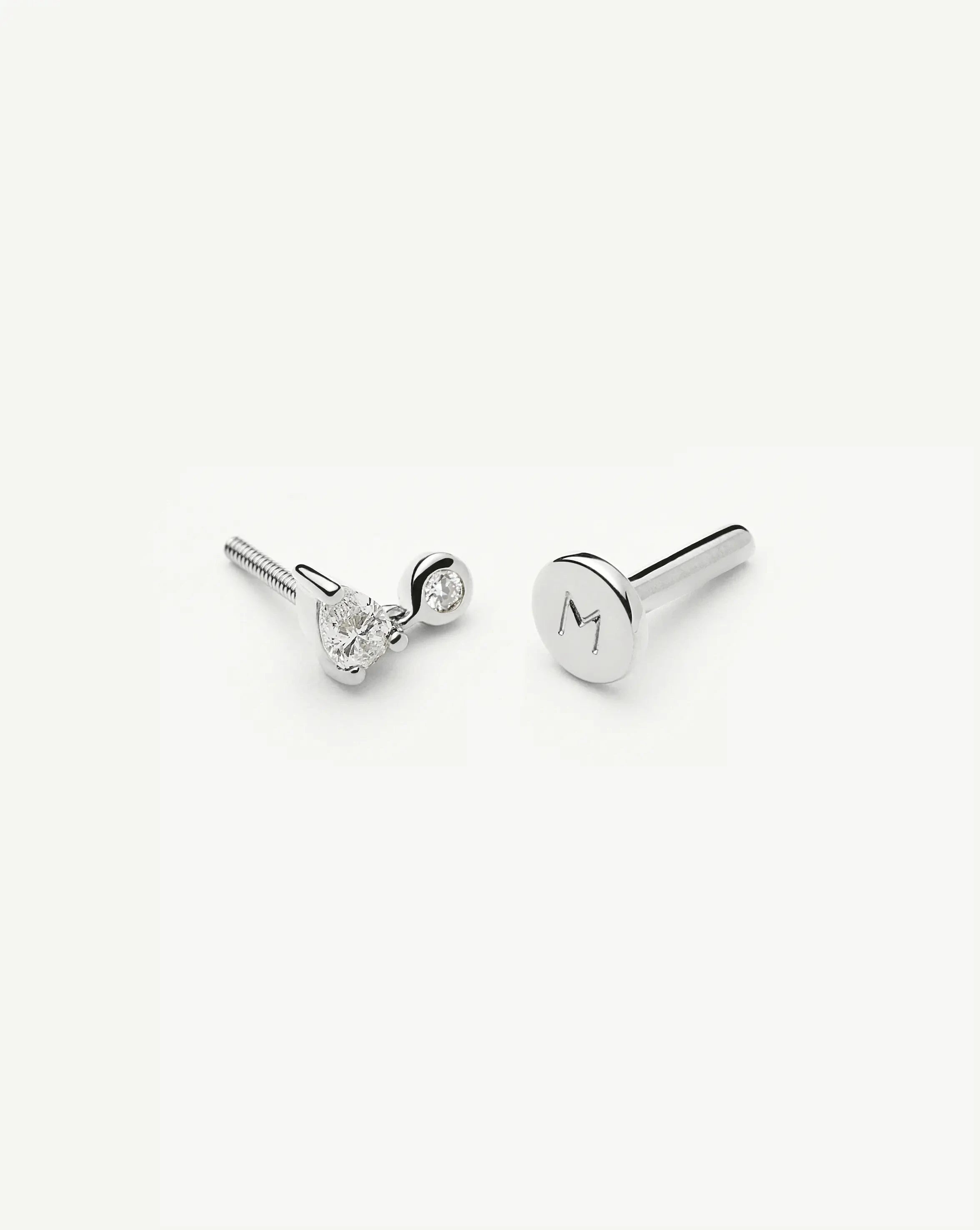 Solid Gold Pear Diamond Charm Flat Back Stud Earring | 9k Solid White Gold Earrings Missoma 