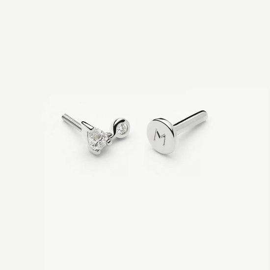 Solid Gold Pear Diamond Charm Flat Back Stud Earring | 9k Solid White Gold Earrings Missoma 