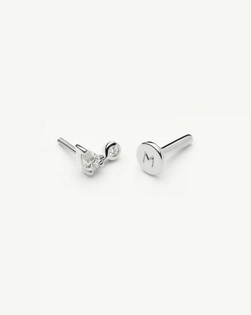 Solid Gold Pear Diamond Charm Flat Back Stud Earring | 9k Solid White Gold Earrings Missoma 