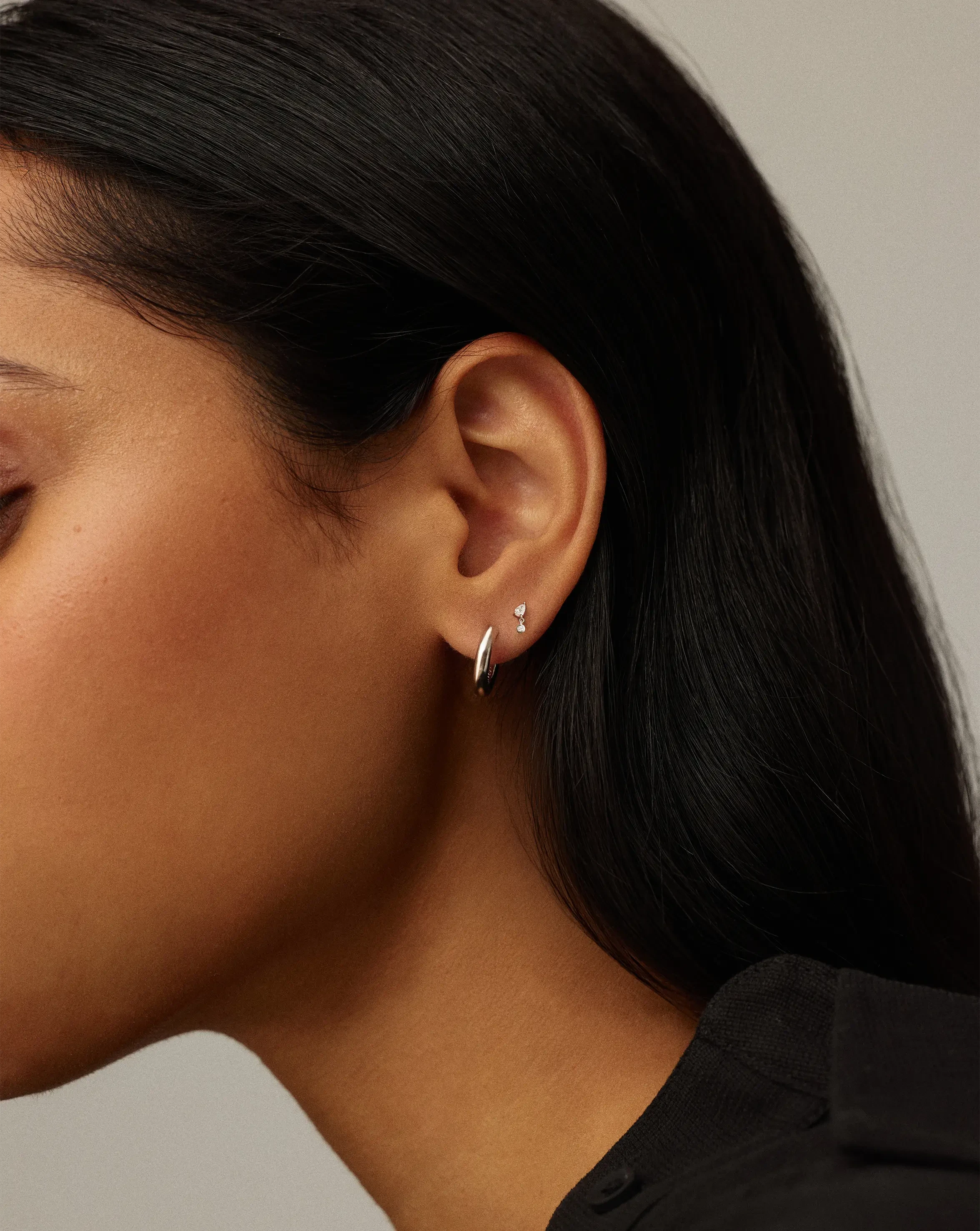 Solid Gold Pear Diamond Charm Flat Back Stud Earring | 9k Solid White Gold Earrings Missoma 