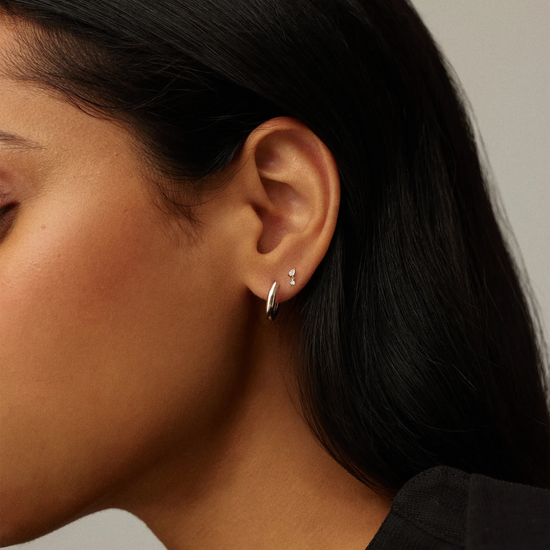 Solid Gold Pear Diamond Charm Flat Back Stud Earring | 9k Solid White Gold Earrings Missoma 
