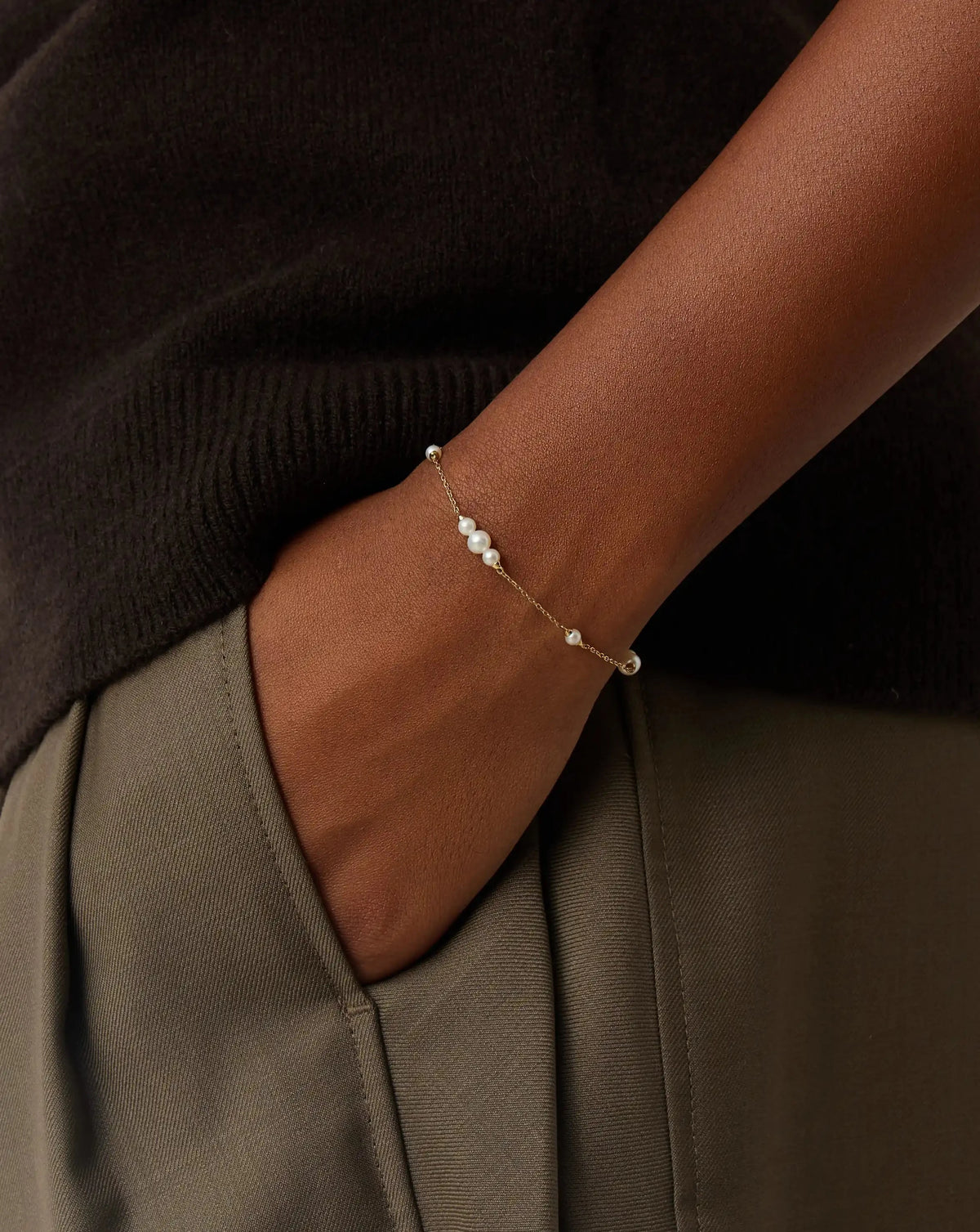 Solid Gold Pearl Chain Bracelet | 14k Solid Gold/Pearl Bracelets Missoma 