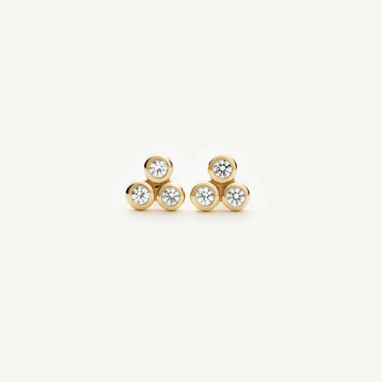 Solid Gold Sapphire Trio Stud Earrings | 9k Solid Yellow Gold/Cubic Zirconia Earrings Missoma 