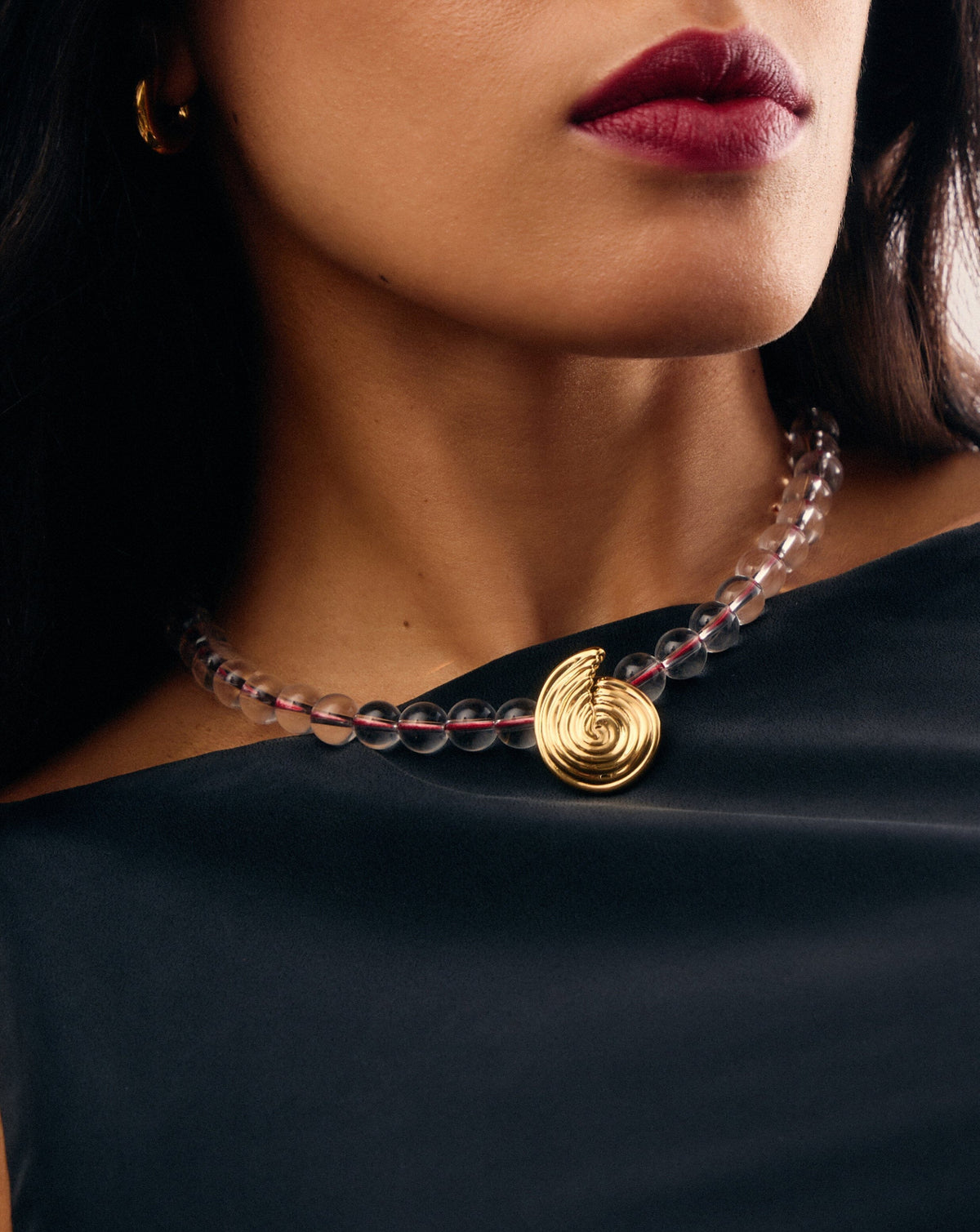 Spiral Gemstone Beaded Pendant Necklace | 18k Gold Plated/Clear Crystal Quartz Necklaces Missoma 