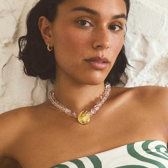 Spiral Gemstone Beaded Pendant Necklace | 18k Gold Plated/Clear Crystal Quartz Necklaces Missoma 