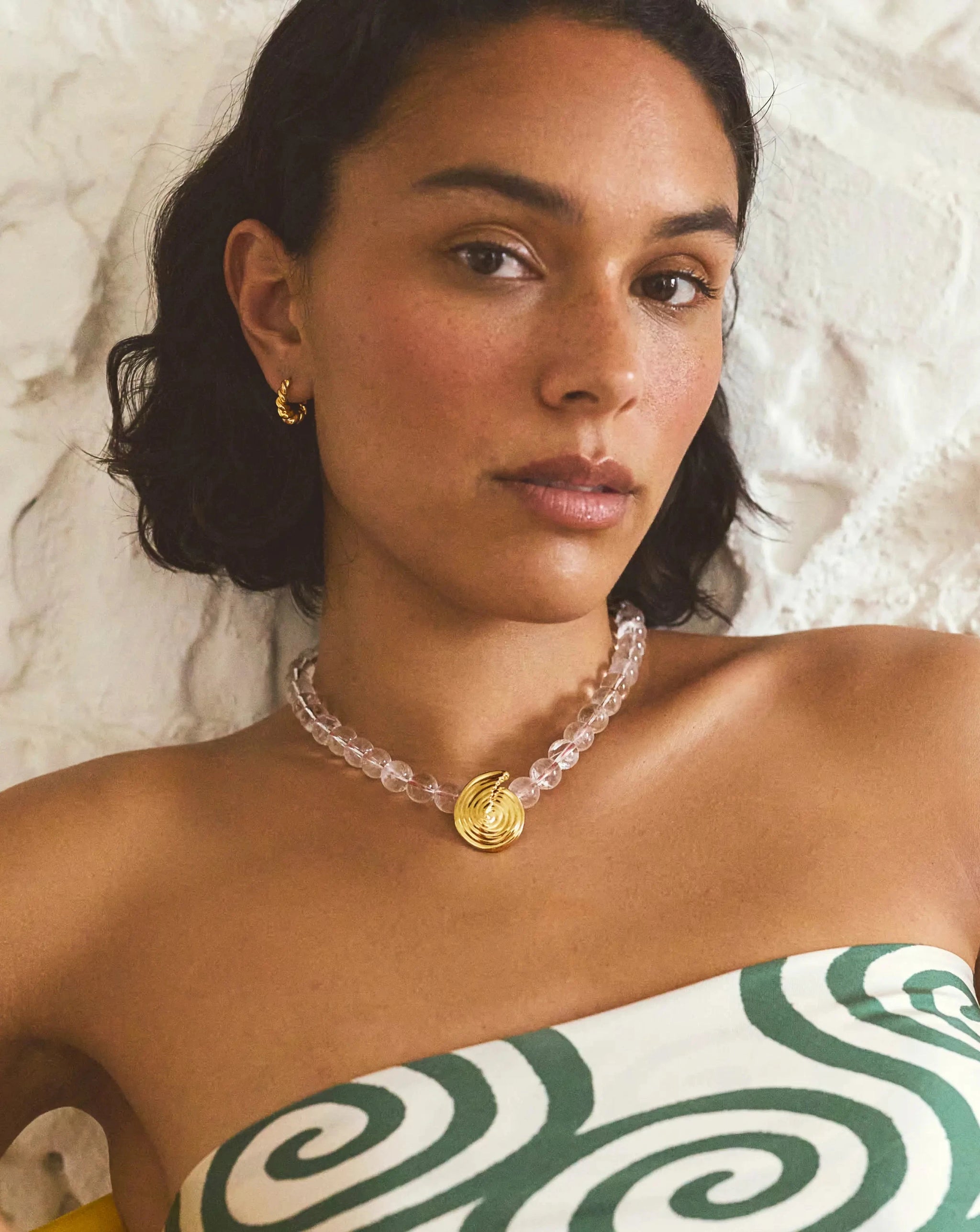 Spiral Gemstone Beaded Pendant Necklace | 18k Gold Plated/Clear Crystal Quartz Necklaces Missoma 