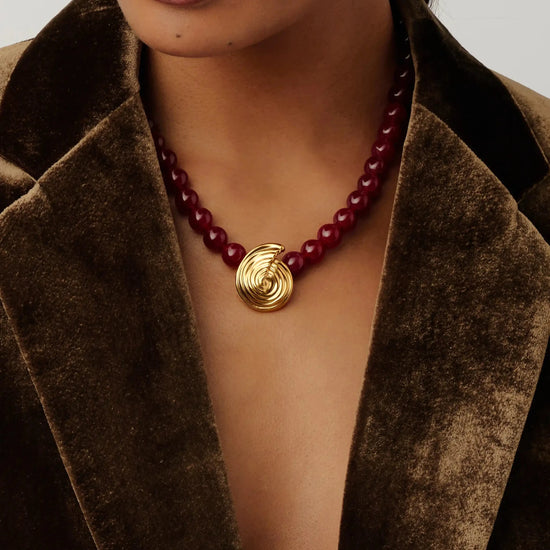 Spiral Gemstone Beaded Pendant Necklace | 18k Gold Plated/Dark Cherry Crystal Quartz Necklaces Missoma 