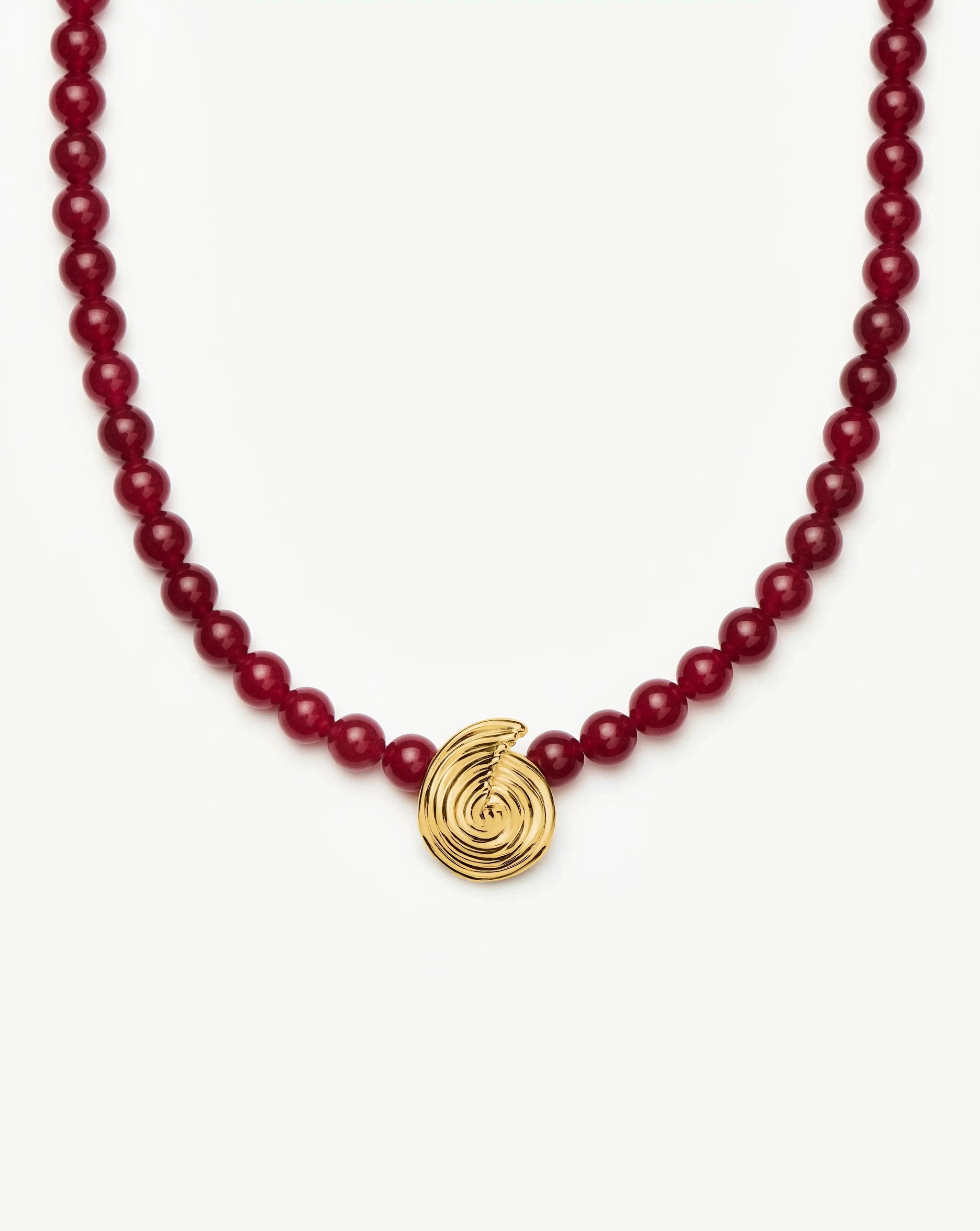 Spiral Gemstone Beaded Pendant Necklace | 18k Gold Plated/Dark Cherry Crystal Quartz Necklaces Missoma 