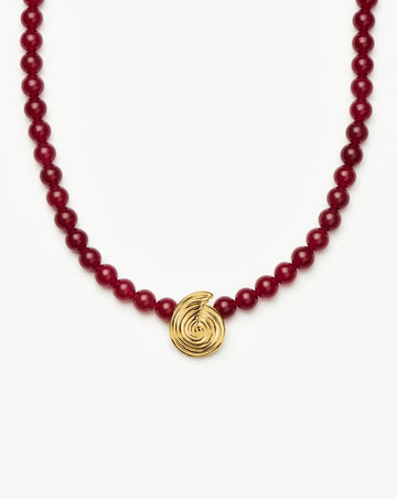Spiral Gemstone Beaded Pendant Necklace | 18k Gold Plated/Dark Cherry Crystal Quartz Necklaces Missoma 