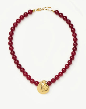 Spiral Gemstone Beaded Pendant Necklace | 18k Gold Plated/Dark Cherry Crystal Quartz Necklaces Missoma 