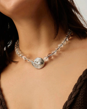 Spiral Gemstone Beaded Pendant Necklace | Silver Plated/Clear Crystal Quartz Necklaces Missoma 