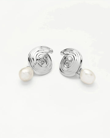 Spiral Interchangeable Pearl Drop Earrings | Silver Plated Earrings Missoma 