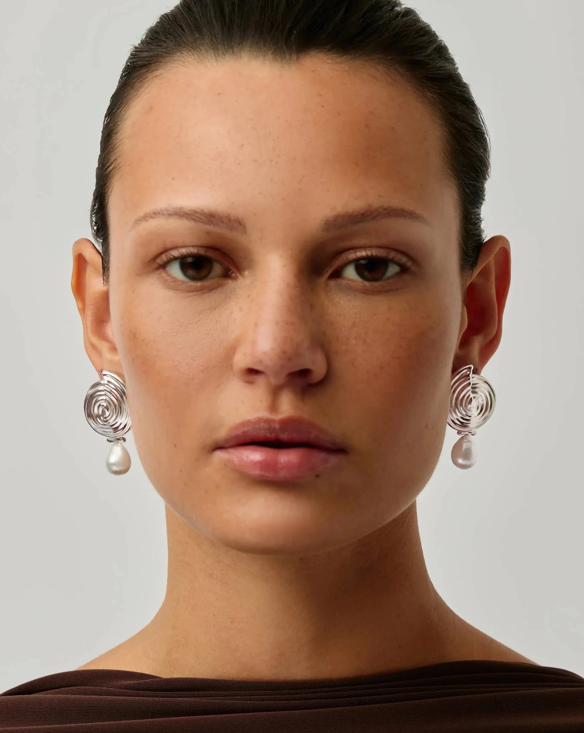 Spiral Interchangeable Pearl Drop Earrings | Silver Plated Earrings Missoma 