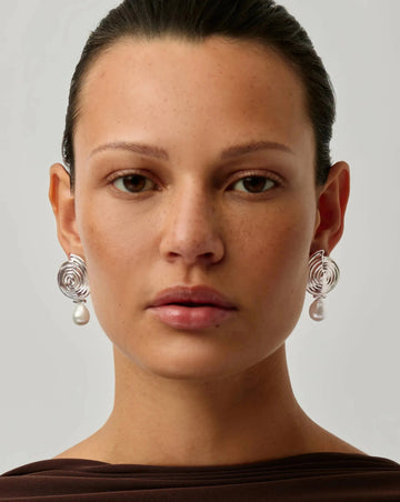 Spiral Interchangeable Pearl Drop Earrings | Silver Plated Earrings Missoma 