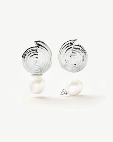 Spiral Interchangeable Pearl Drop Earrings | Silver Plated Earrings Missoma 
