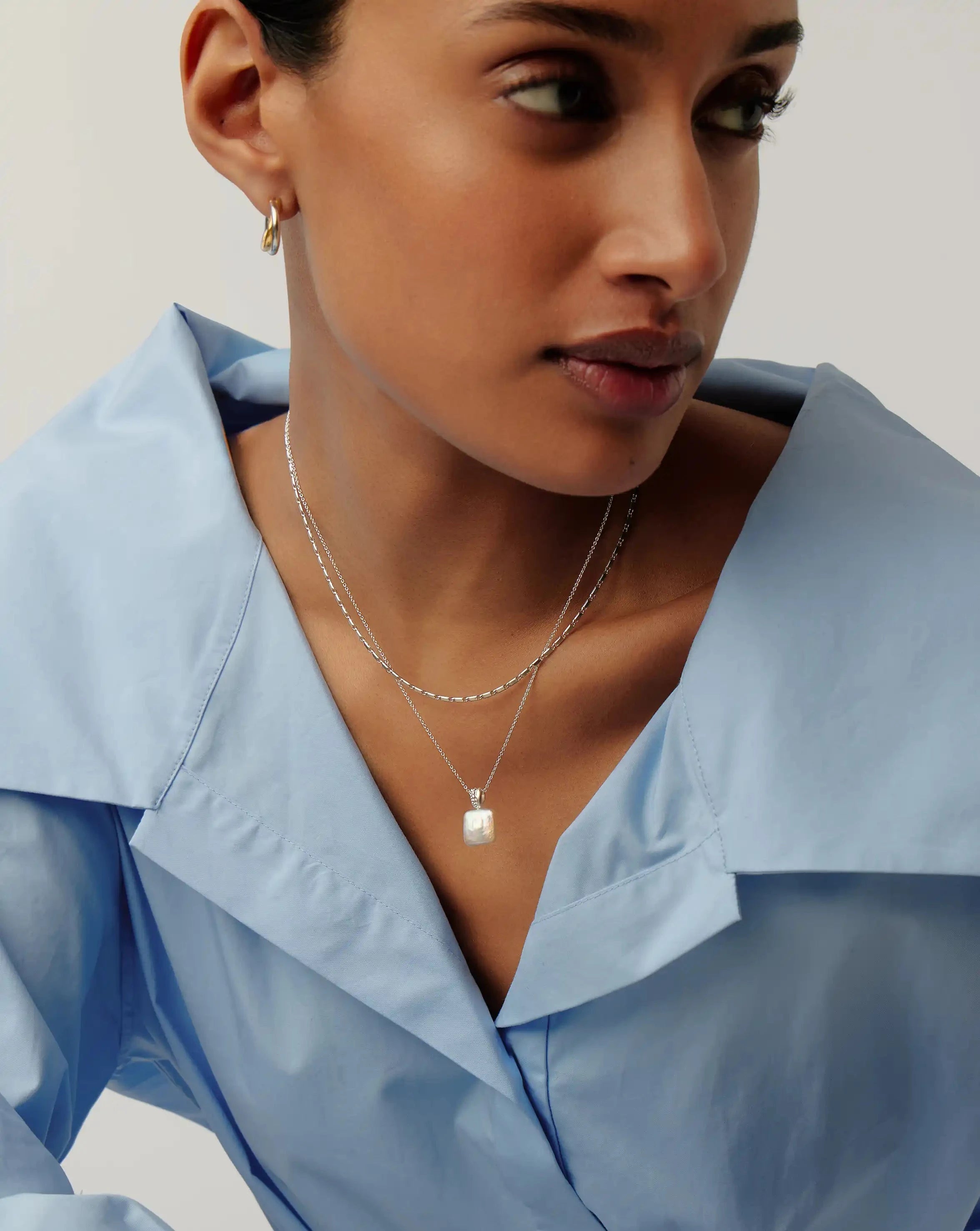 Square Pearl Baya Pendant Necklace | Sterling Silver/Pearl Necklaces Missoma 