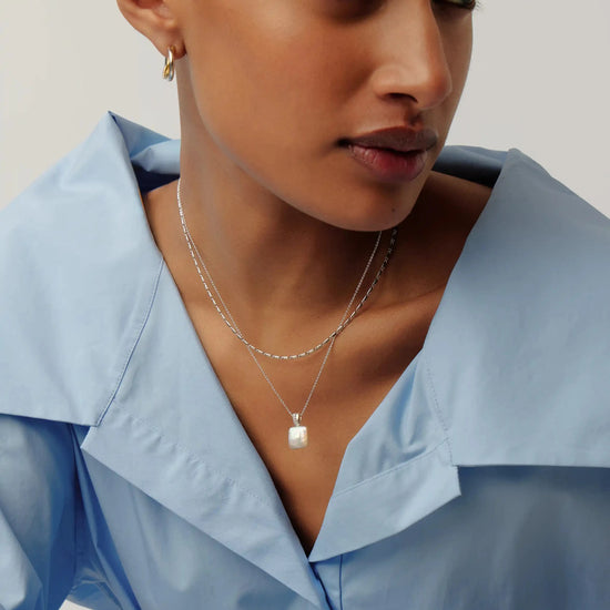 Square Pearl Baya Pendant Necklace | Sterling Silver/Pearl Necklaces Missoma 