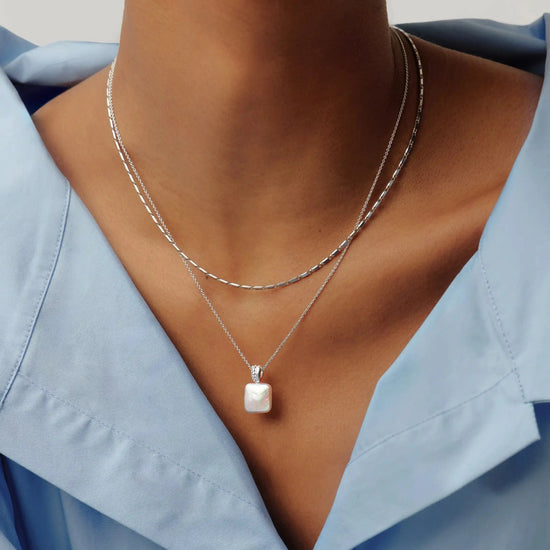 Square Pearl Baya Pendant Necklace | Sterling Silver/Pearl Necklaces Missoma 