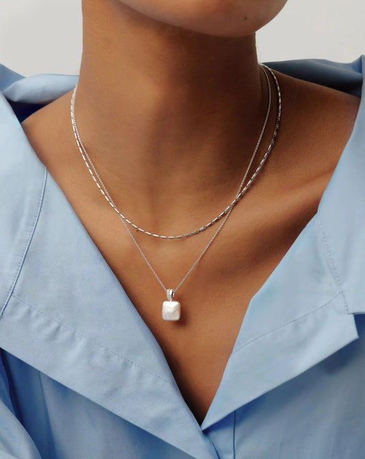 Square Pearl Baya Pendant Necklace | Sterling Silver/Pearl Necklaces Missoma 