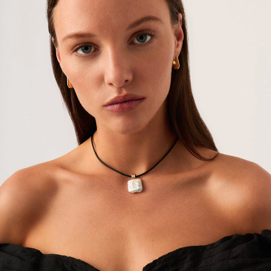 Square Pearl Pendant Cord Necklace | 18k Gold Plated Vermeil/Pearl Necklaces Missoma 