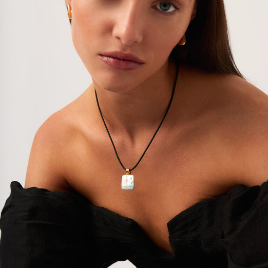 Square Pearl Pendant Cord Necklace | 18k Gold Plated Vermeil/Pearl Necklaces Missoma 