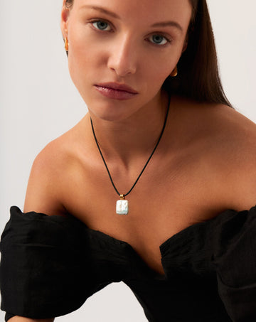 Square Pearl Pendant Cord Necklace | 18k Gold Plated Vermeil/Pearl Necklaces Missoma 