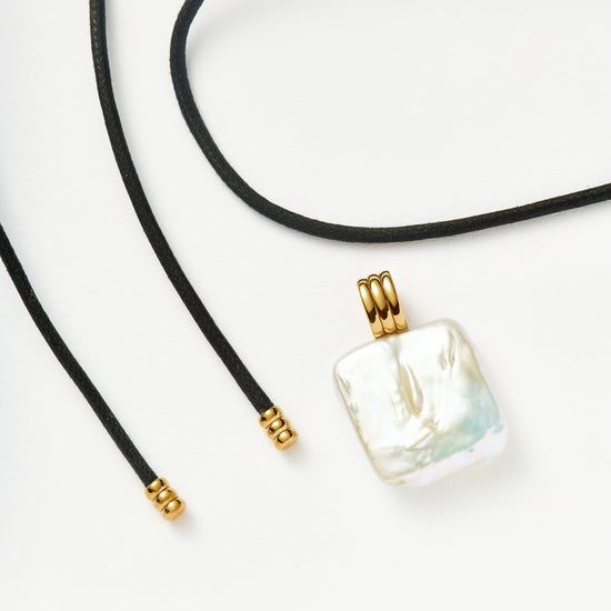 Square Pearl Pendant Cord Necklace | 18k Gold Plated Vermeil/Pearl Necklaces Missoma 