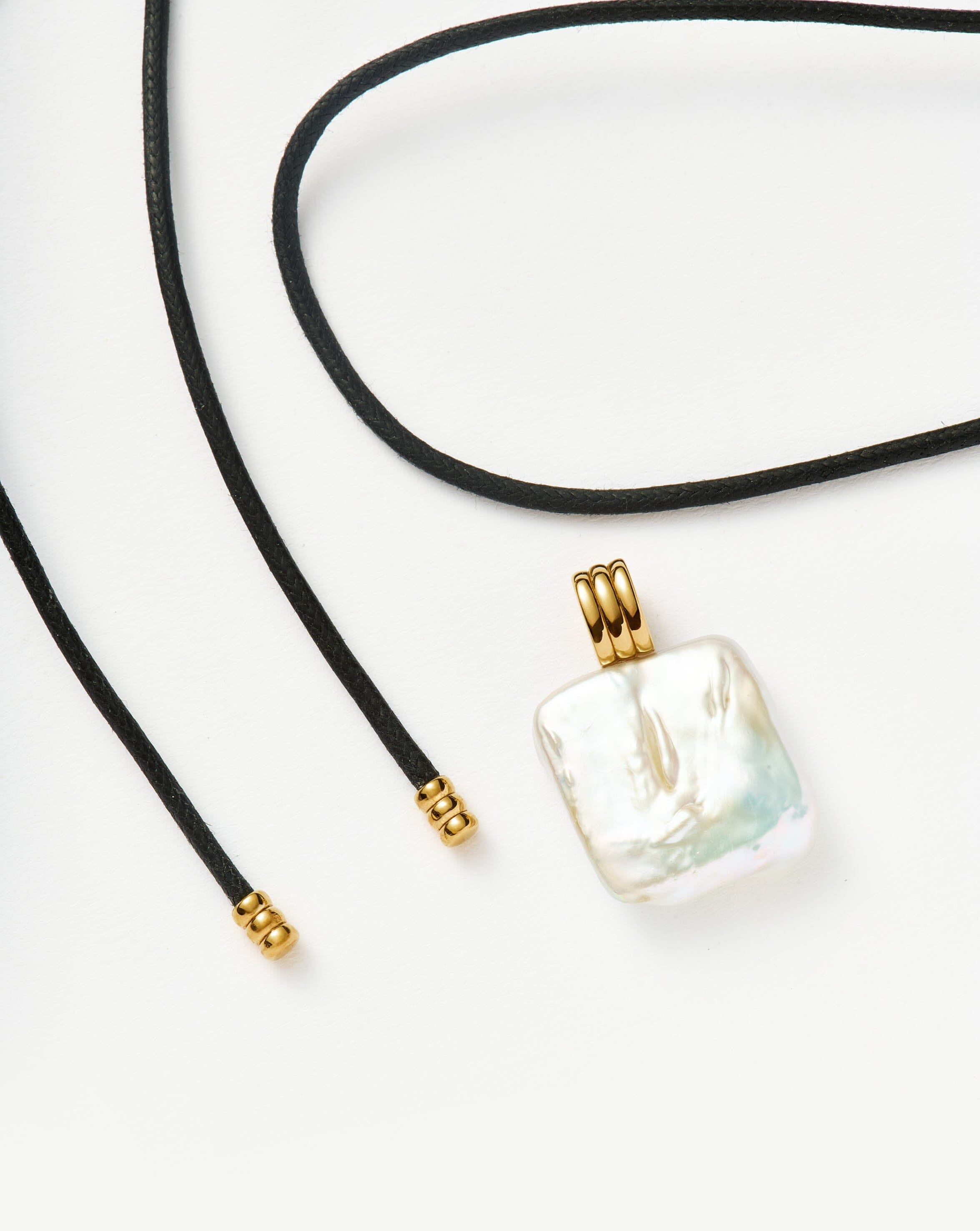 Square Pearl Pendant Cord Necklace | 18k Gold Plated Vermeil/Pearl Necklaces Missoma 