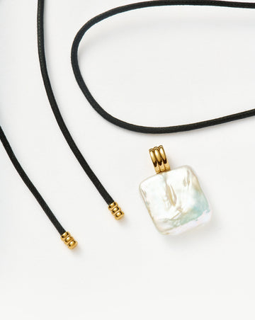 Square Pearl Pendant Cord Necklace | 18k Gold Plated Vermeil/Pearl Necklaces Missoma 