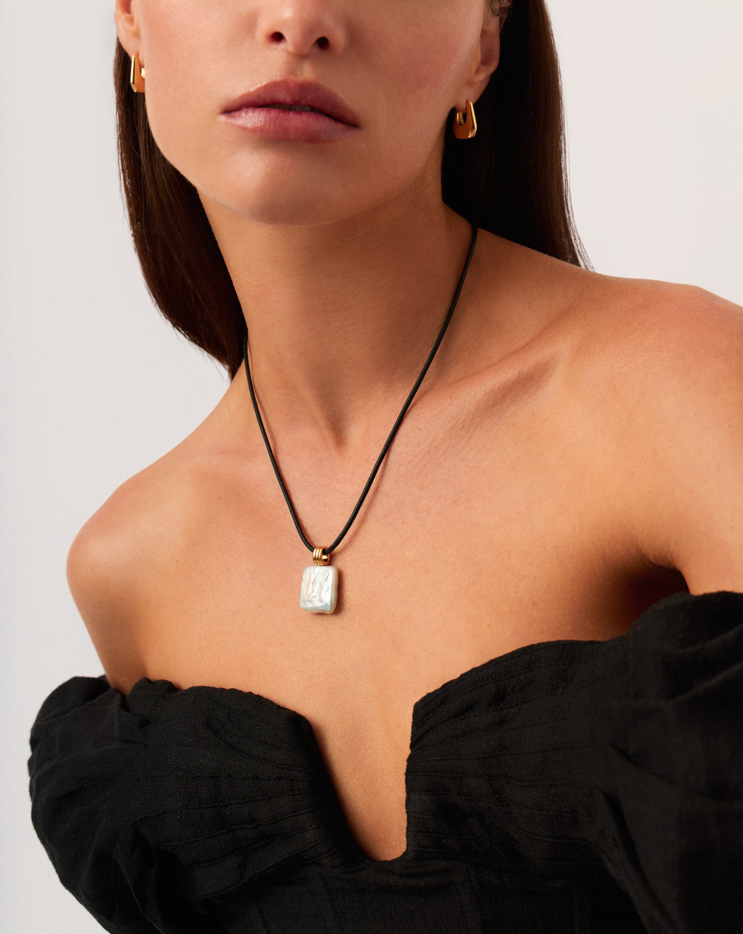 Square Pearl Pendant Cord Necklace | 18k Gold Plated Vermeil/Pearl Necklaces Missoma 