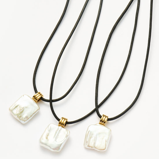 Square Pearl Pendant Cord Necklace | 18k Gold Plated Vermeil/Pearl Necklaces Missoma 
