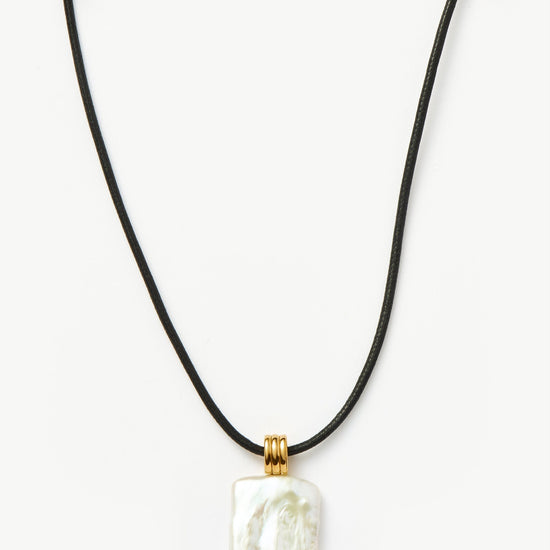 Square Pearl Pendant Cord Necklace | 18k Gold Plated Vermeil/Pearl Necklaces Missoma 